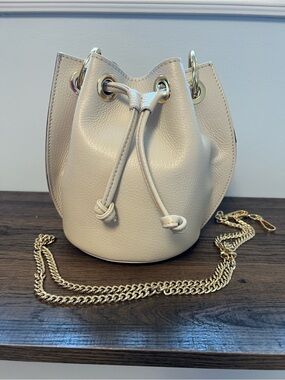 Cream Drawstring Bucket Bag with Gold Hardware - Women